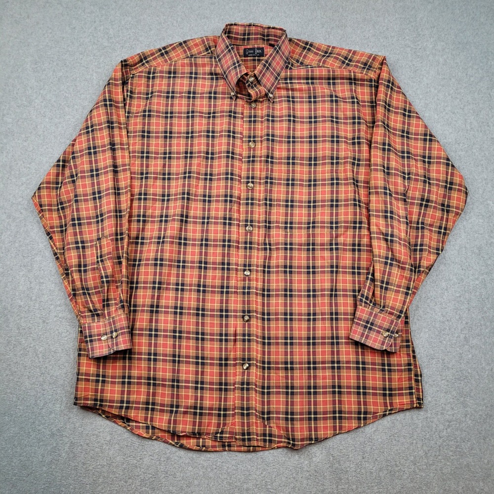 Gitman Bros Button Down Shirt Mens Large Orange Plaid Long Sleeve Made in USA
